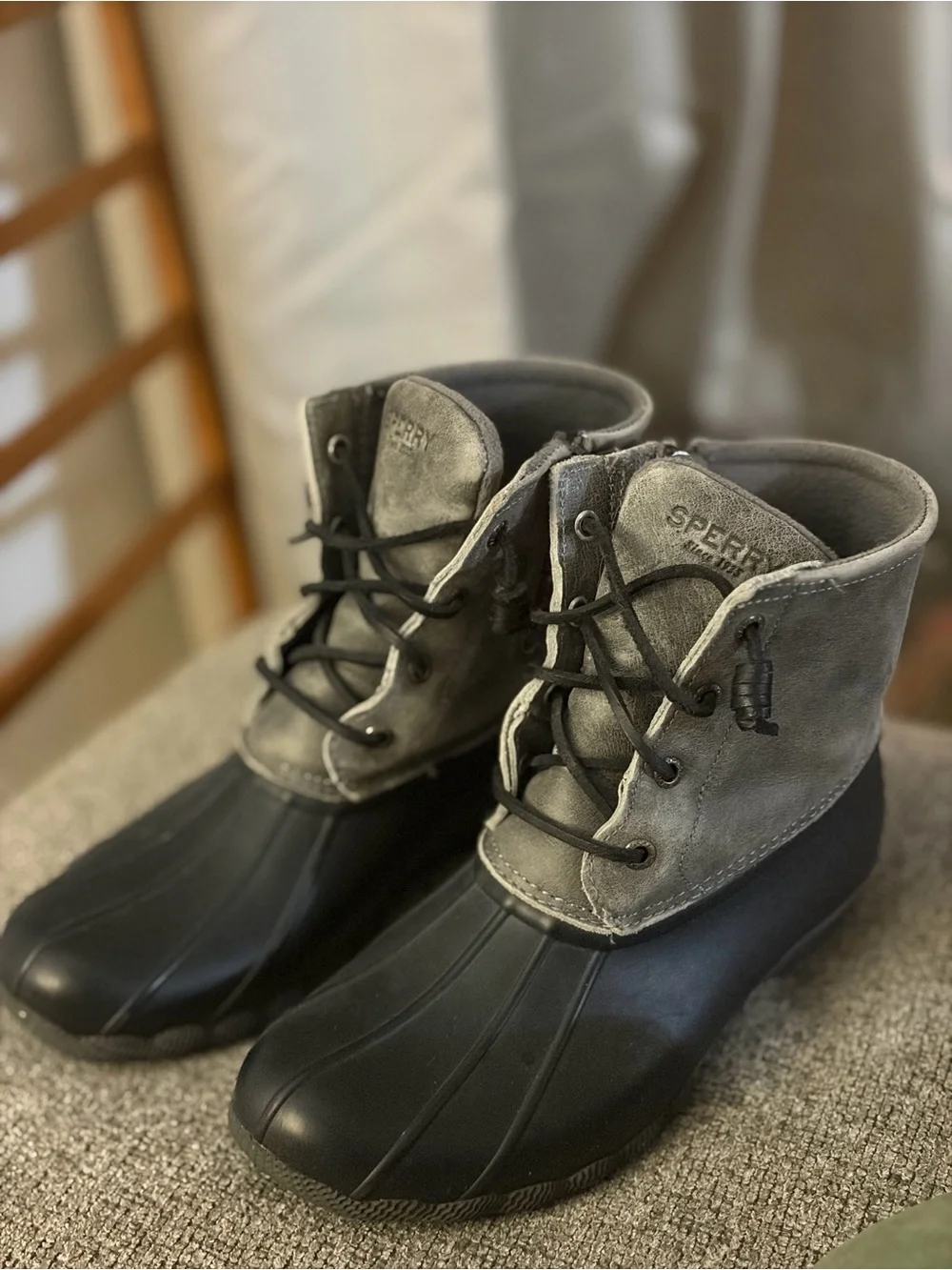 Sperry Gray and Black Womens Waterproof Duck Boots